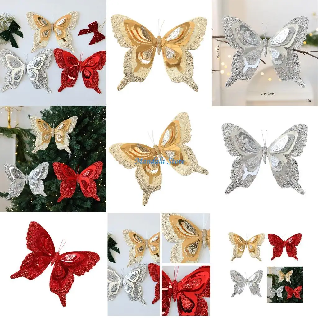 

U2JC Christmas Decoration Butterfly With Shimmering Sequins 25cm Tree Embellishment