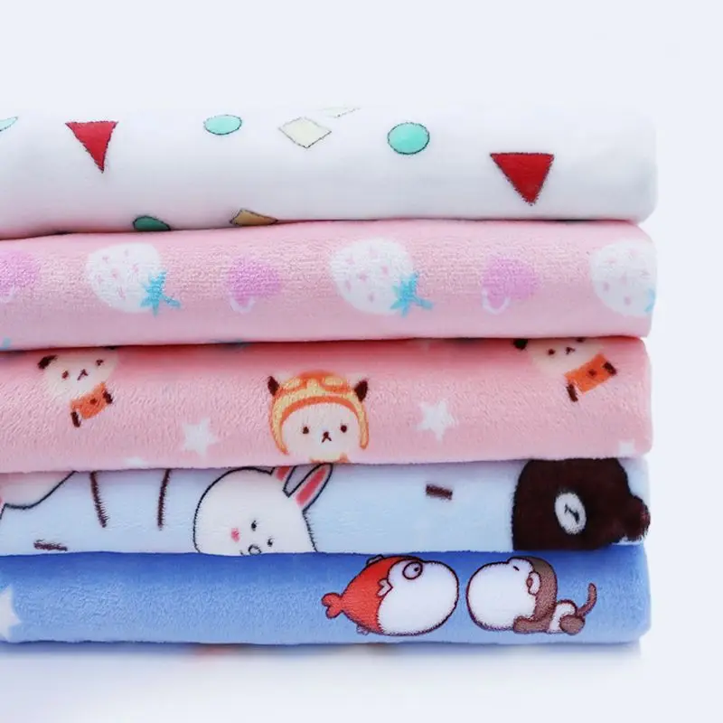 Children\'s Flannel Fabric Cartoon By The Meter for Pajamas Baby Double Sided Coral Fleece Cloth Sewing Clothes Thickened Blue