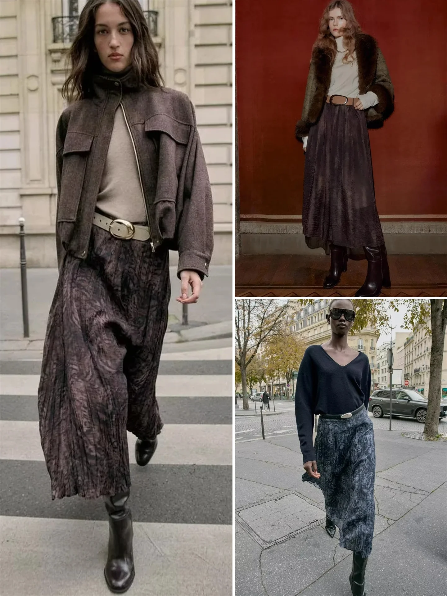 

Winter New Women's A-Line Skirt with Belted Wide Hem Print Midi Skirt Casual High Waist Other Material Other Proc Ci Com...