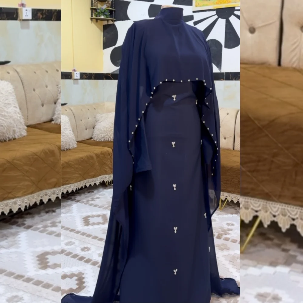 

Customized Chinese Style Jersey Sequined Pleat A-line High Collar Long Dresses Bespoke Occasion Fashion