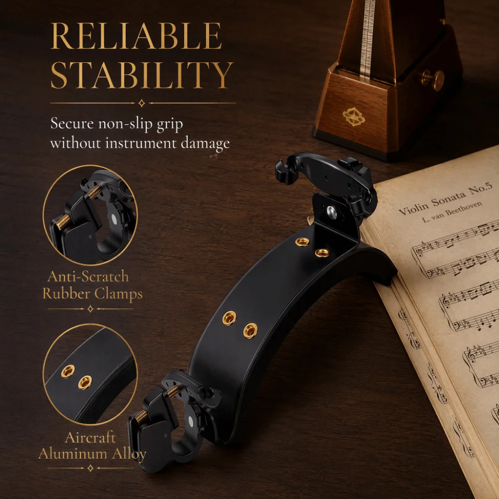 Durable Aluminum Alloy Violin Shoulder Rest Black Color 3/4 4/4 Ergonomic Violin Support Violin Shoulder Pad For Violinists