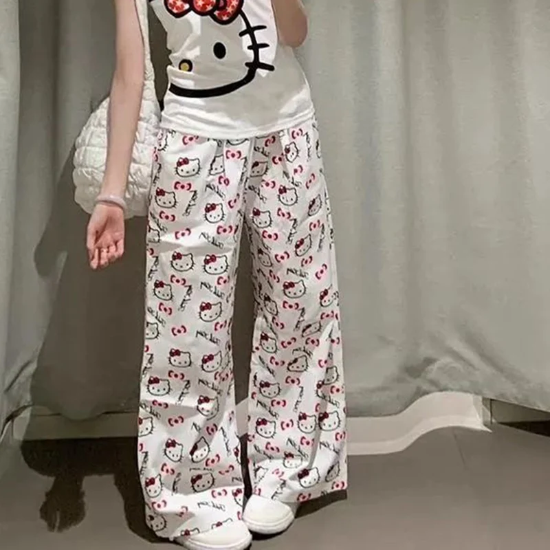 

Female High Waisted Jeans Pants Girls Cute Print Wide Leg Denim Pants Women Loose Fit Casual Daily Jeans Trousers