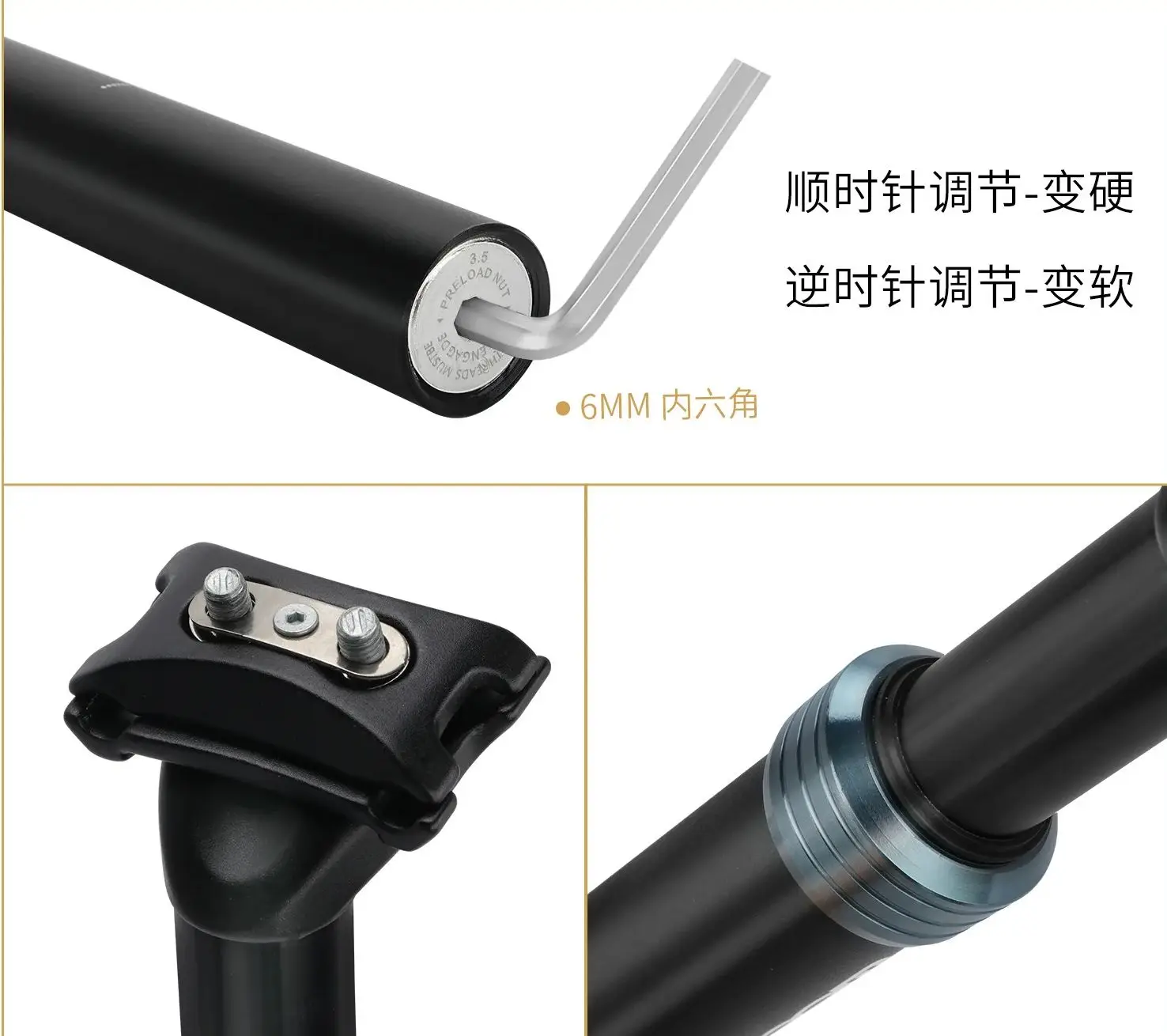 

Bicycle Seat Post Cushioned Seat Tube Mountain Bike Oil Pressure Damping Seat Tube Seat Rod 31.6 30.9 27.2mm， G914