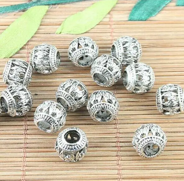 

10pcs 9.6*10.8mm hole 4.5mm Tibetan silver tone patterns hollow loose beads fit bracelet h5105