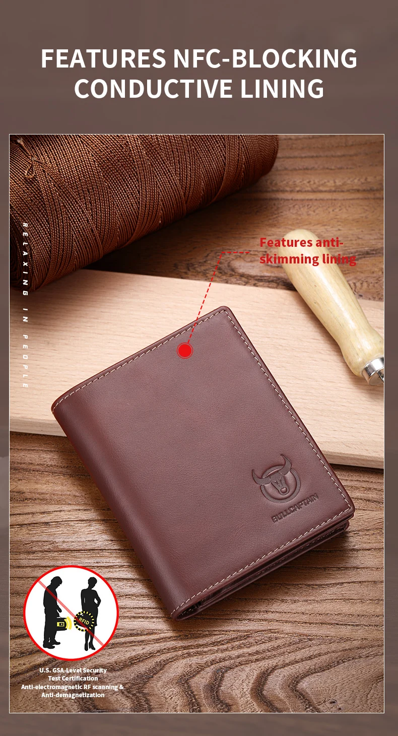 BULLCAPTAIN Bifold-Geldbörse aus echtem Leder mit großem Fassungsvermögen, Kreditkartenetui für Herren mit 15 Kartenfächern, RFID-Geldbörse – Detail 12