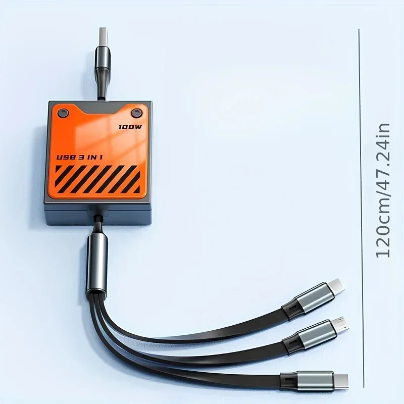 3 في 1 متعدد USB كابل شحن سريع قابل للسحب 100 واط نوع C شاحن الحبل آيفون 14 13 12 11 برو ماكس شاومي سامسونج