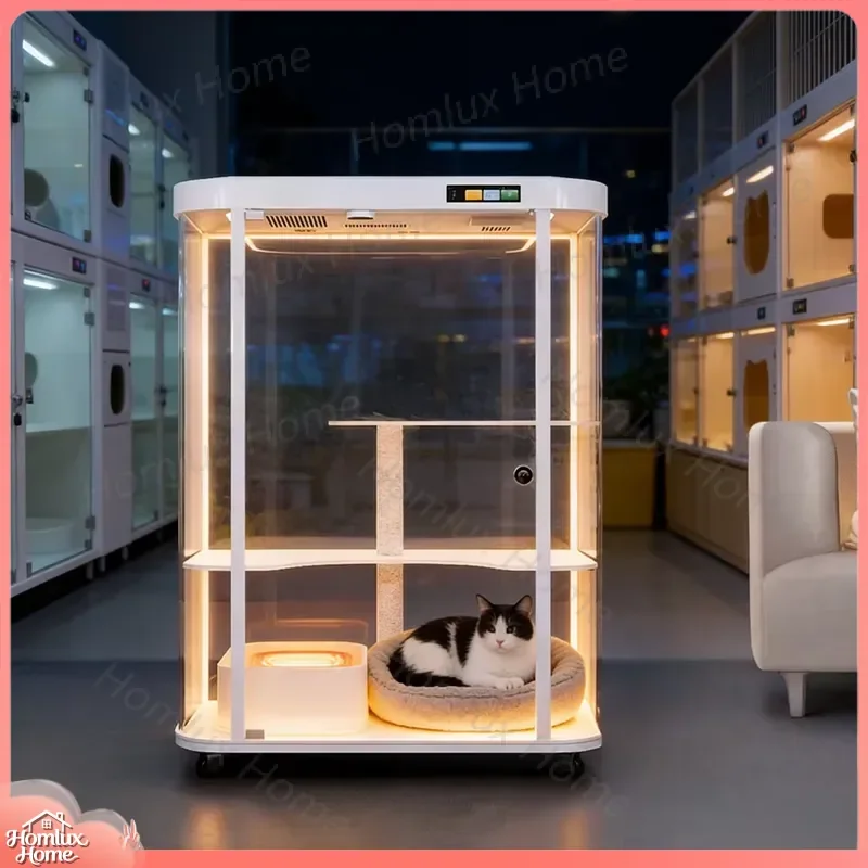 Cat Cage with Cat Tree Smart Pet House Indoor Large Cat Condo Multi Level Kitten Playpen with Ventilation System Cozy Bed