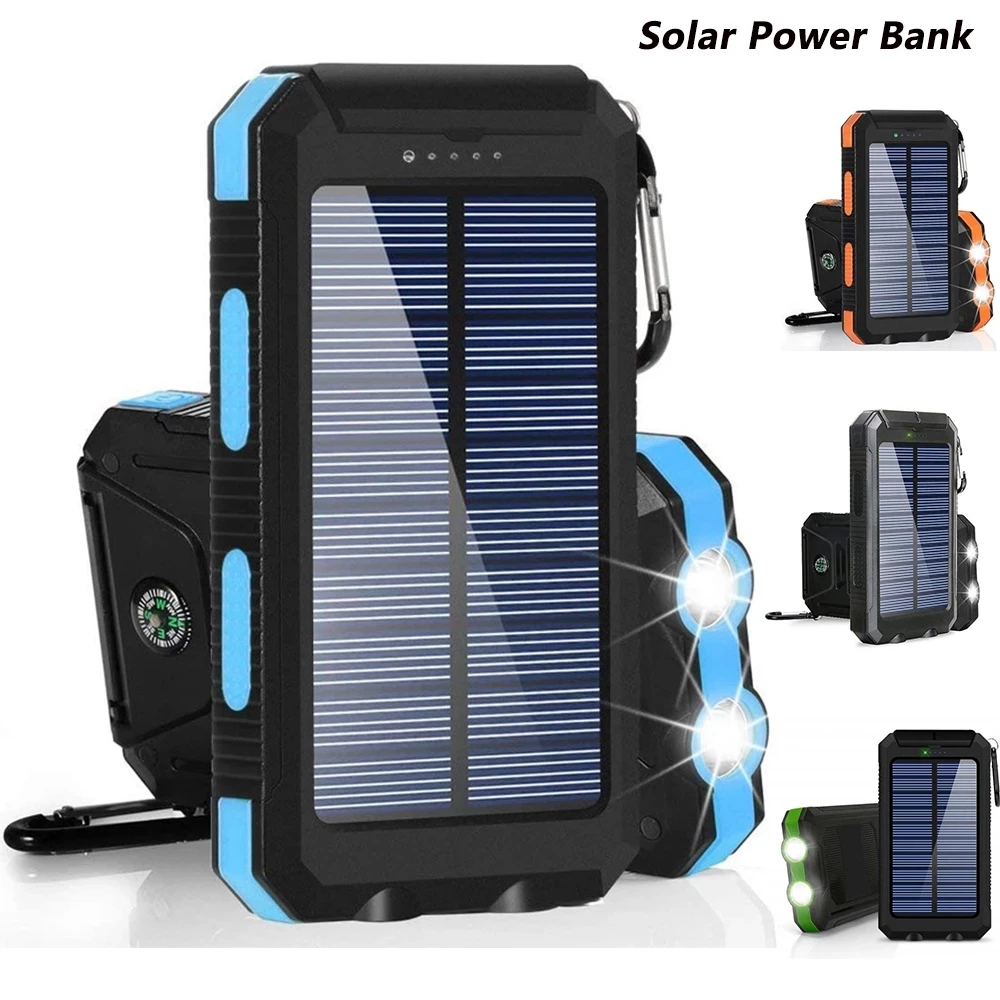 

Solar Power Bank Powerful Charging 10000/20000 mAh Universal Powerbank External Battery Portable Phone Charger Strong LED Light