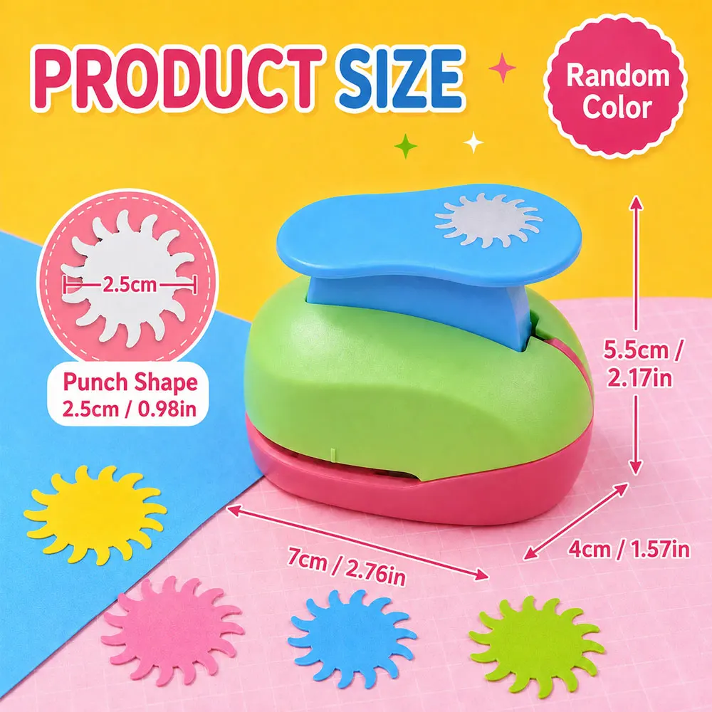 1-Pack 1in Sunflower Paper Punch, Random Color Easy-Press Craft Cutter with Metal Die for Scrapbooking, Cards, Tags & DIY Crafts