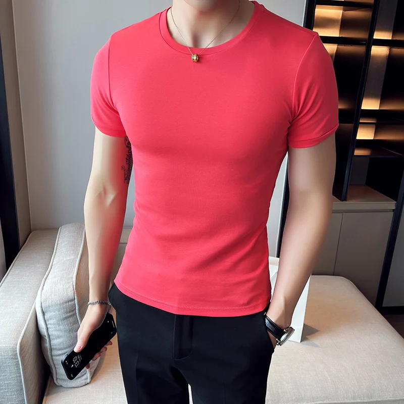 

Summer High Quality Solid Slim Fit Short Sleeve T-Shirts Men O-Neck Casual Skinny Tee Shirt Man Sports Fitness Cotton T-Shirts