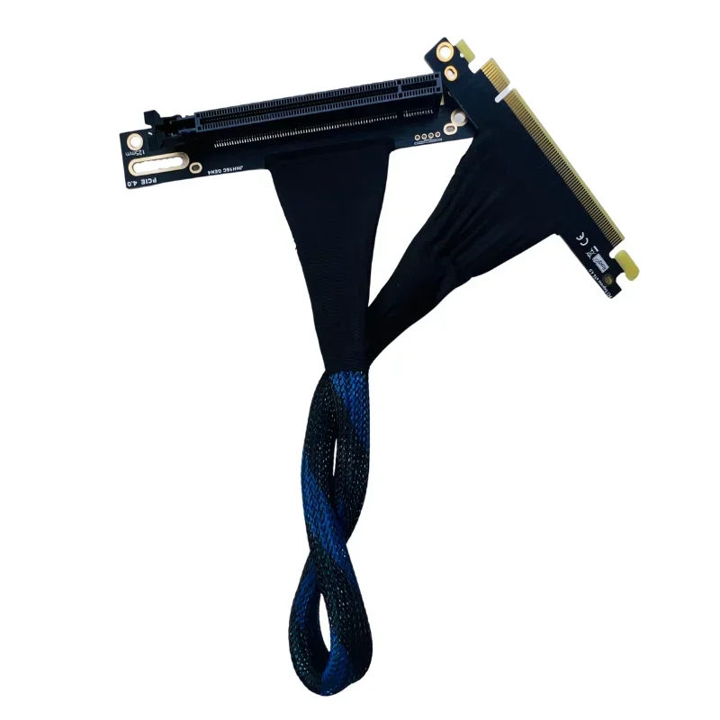 PCIE 4.0 X16 Graphics Card Extension Cable with 90 Degree Connector and Braided Mesh Sleeve for High-Speed Server AI Processing
