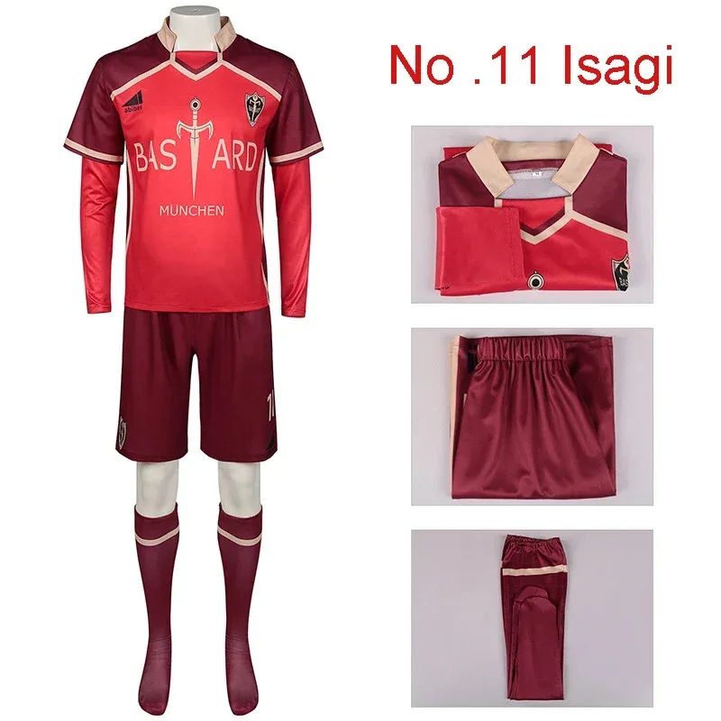 Dd12Anime Blue Lock Kostum Cosplay Kaus Jersey Merah Celana Pendek Wig Seragam Sekolah Bastard Munchen Ness Kaiser Isagi Kurona Cospla