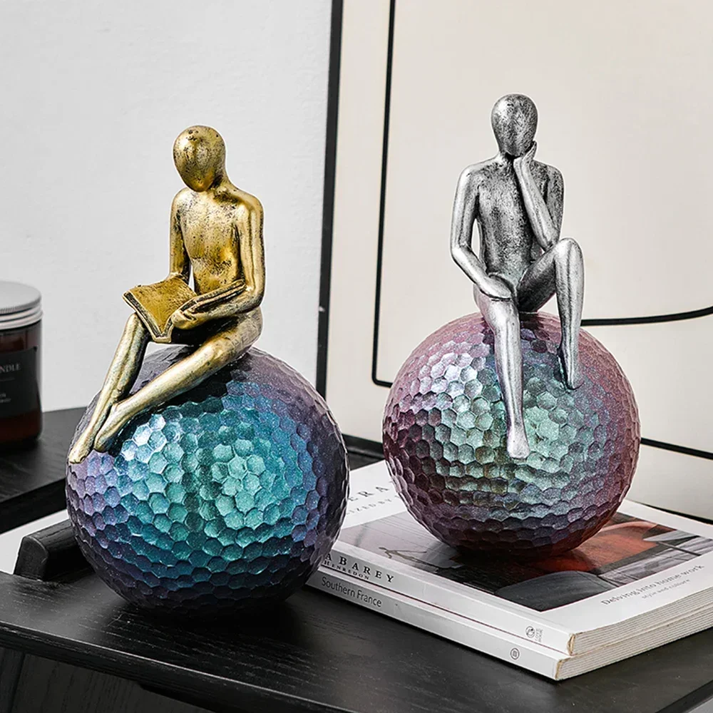 Thinker Sculptures  Figurines for Decoration Abstract Desk Accessories Home Decorative Figures Room Decor Statuettes Bedroom