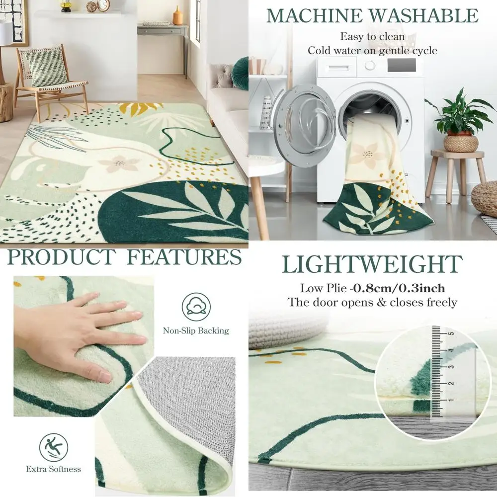 Large 10x14 Lahome Green Rug - Washable, Non-Slip, Stain Resistant for Living & Dining Rooms