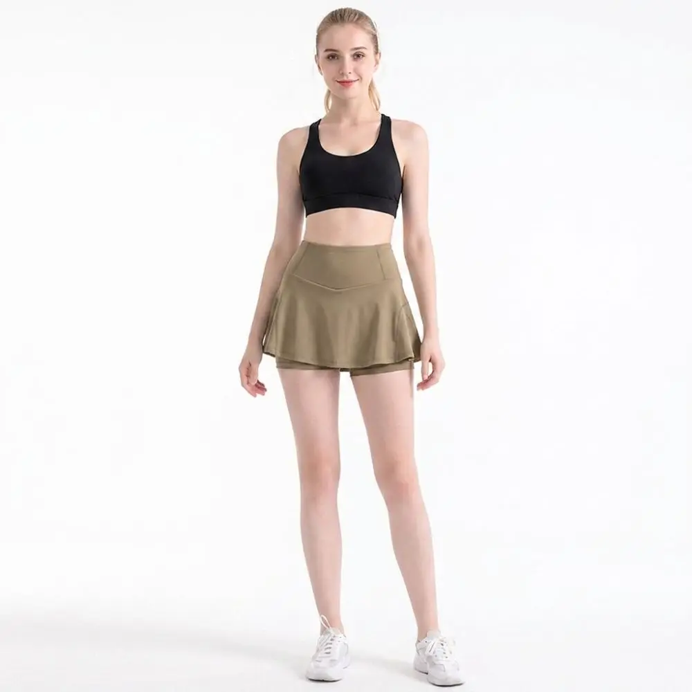 False Two-piece Women Skort Built-in Shorts Crossover Style Tennis Skirts Moisture Wickin 2 in 1 Design High Waisted Skirts