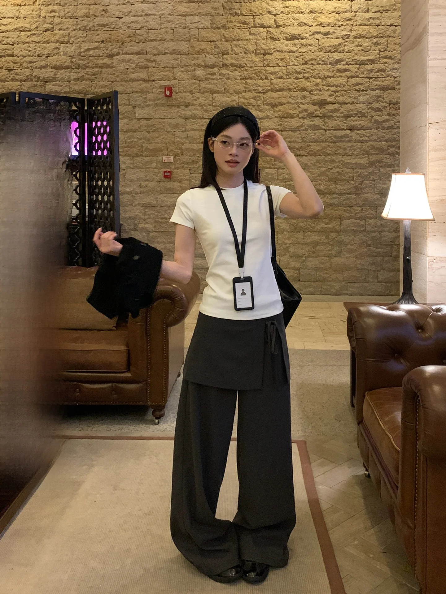 Gray Korean Style Wide Leg Pants Skirt Casual Pants Women Summer Drape Loose Straight Cut Long Trousers Commute Fashion