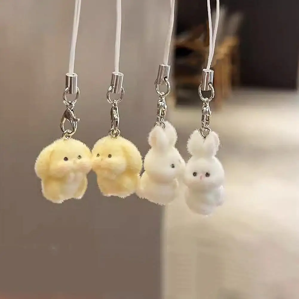 

Flocked Puppy Keychain for Women Girl Mobile Phone Lanyard Dog Lovers Bag Charms Tremdy Key Chains Cartoon Animal Keychain