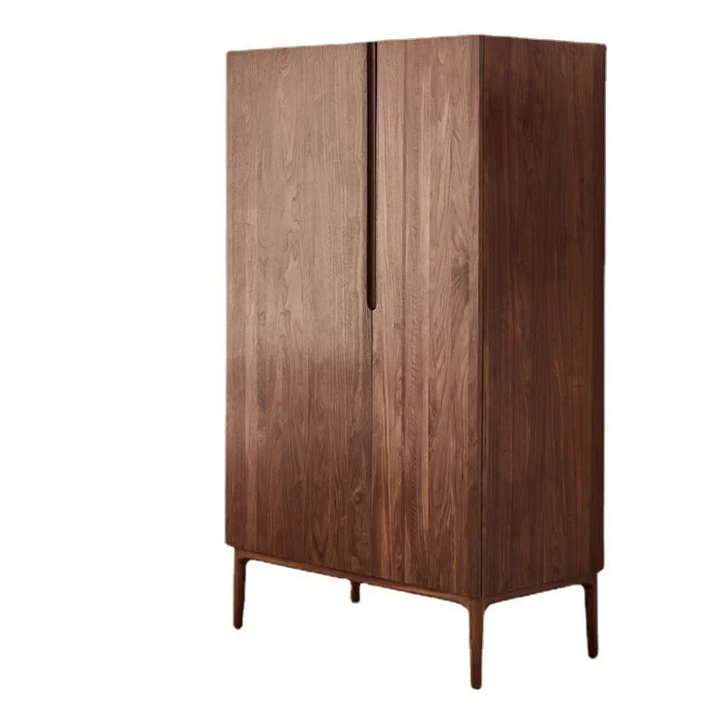 Schwarzer Walnuss-Kleiderschrank aus massivem Holz, Zuhause, Schlafzimmer, zweitüriger Kleiderschrank, nordischer leichter Luxus-Kleiderschrank mit Doppeltür