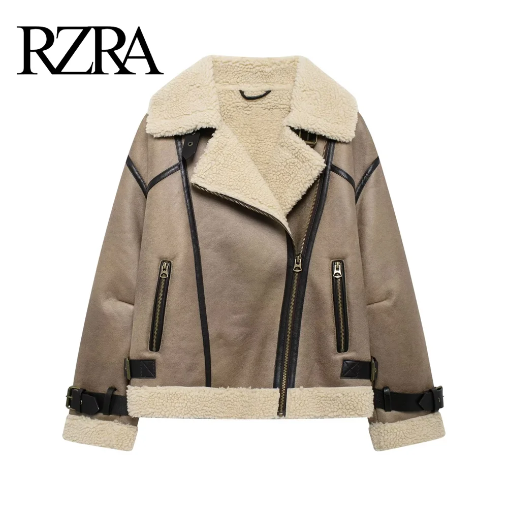 RZRA2024 autumn and winter new women\'s lapel long-sleeved strap hem double-sided lapel jacket coat street style thick warm