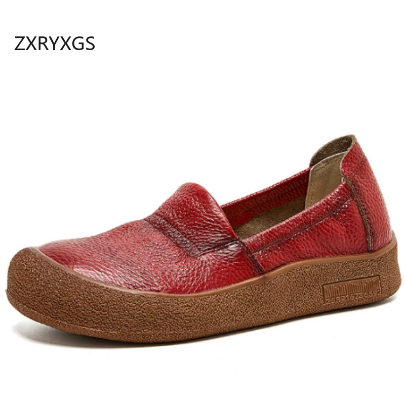

ZXRYXGS, женские туфли на плоской подошве из мягкой воловьей кожи с круглым носком, новинка 2025, осенние женские туфли на плоской подошве, удобная модная повседневная обувь на мягкой подошве