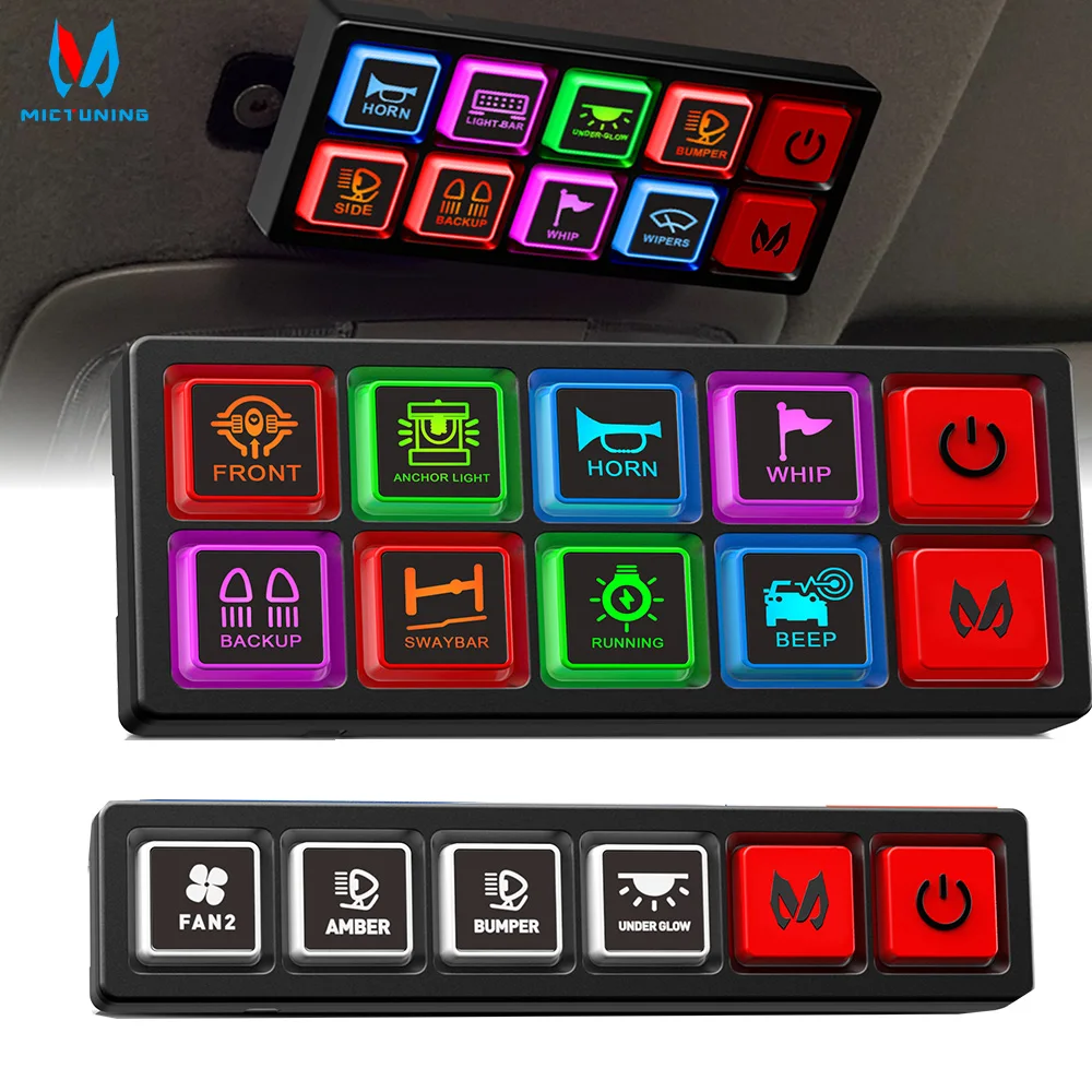 

MICTUNING P4 Series 4Pod/8Pod Universal RGB Switch Panel, Circuit Control Relay System Box, LED Backlit Silicone Buttons for Car