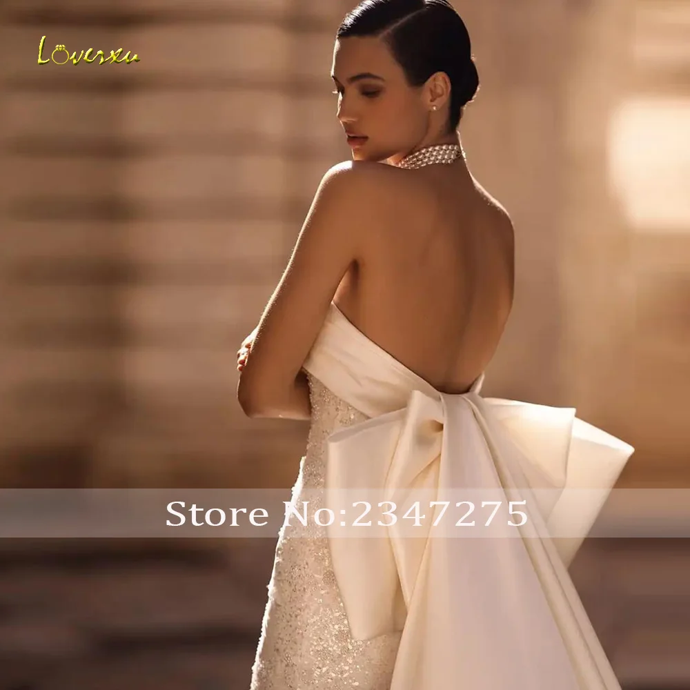 Loverxu-vestidos De Novia elegantes De sirena, Vestido sin mangas con cuello De barco, cinta De lazo De encaje, bata Simple De Mariee, 2023