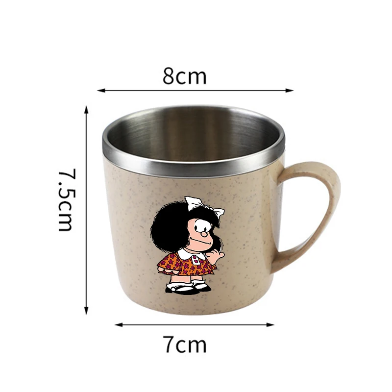 MAFALDA Girl BOY Water Bottle Kawaii Stainless Steel Cups Handle Coffee Milk Mug Tea Drink Water Bottle for Home Office Gift