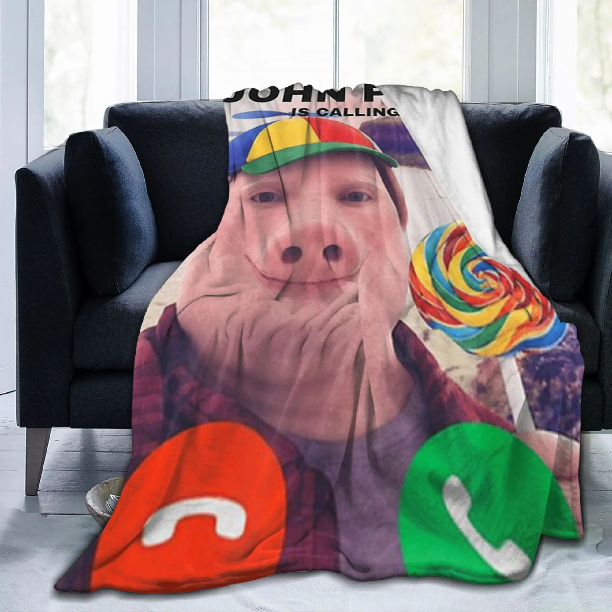 Silly John Pork is Calling Brainrot Lollipop Blankets Meme Funny Wool Novelty Warm Bedding Throw Blanket Spring Autumn Office