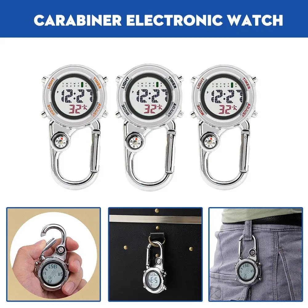 

Multifunctional Carabiner Electronic Watch With Alarm Outdoor Watch Calendar Function Running Sturdy Sports Lightweight Cyc M3G9