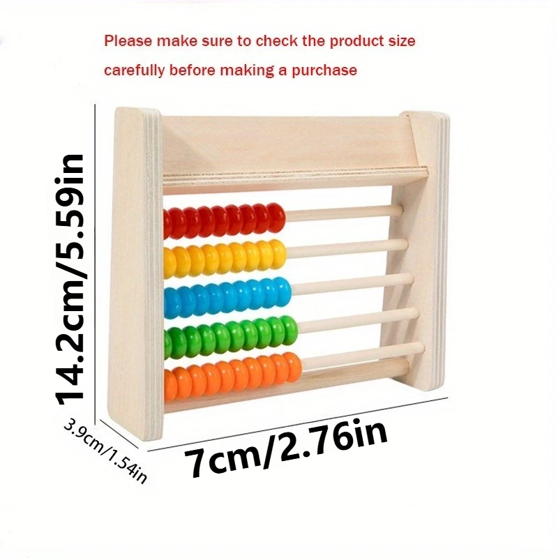 Wooden Abacus for Kids Math 5-Row Counting Toy with Beads Number Cards Educational Counters for Kids Math Gift for Boys Girls