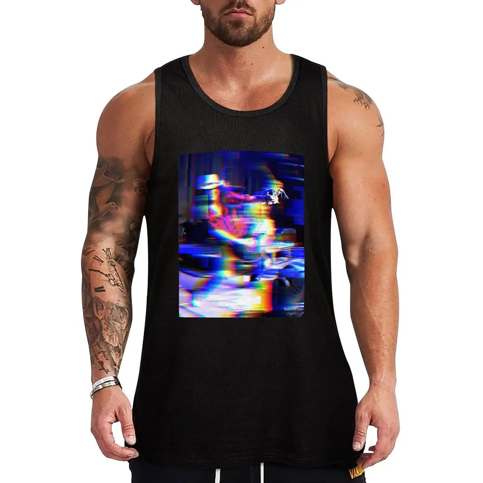 Impressionist Guitar Player. Fanart From WallsOfFame.com.au Tank Top singlet for men Sports clothing muscular man