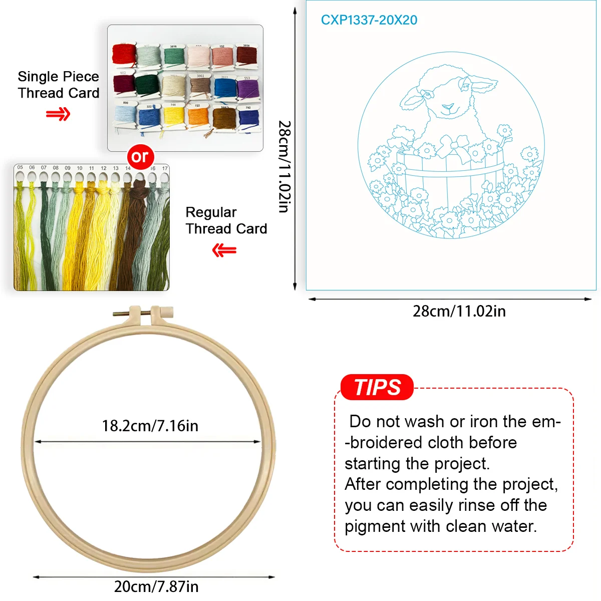 1 Stück 20X20CM/15X15CM 7,87/6,3 Zoll Schaf-Stickerei-Starter-Kit DIY-Kit DIY-Stickerei-Set Handarbeiten Nadelkunst Heimdekoration – Detail 4