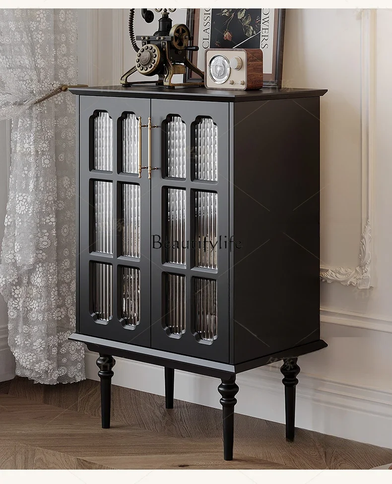 

X4 American retro dining side cabinet, living room black highend solid wood storage highedge wine cabinet