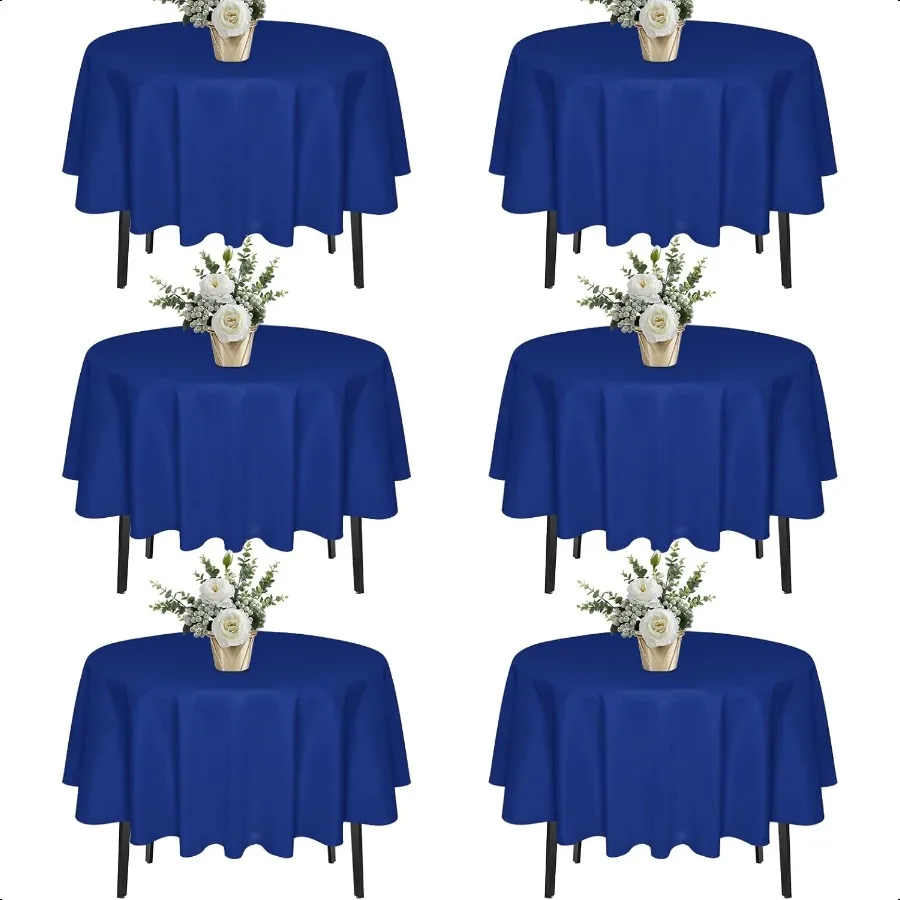 

6 Pack 70 In Round Royal Blue Tablecloths Reusable Polyester Table Covers Protect from Spills Not Waterproof for Weddings Banqu