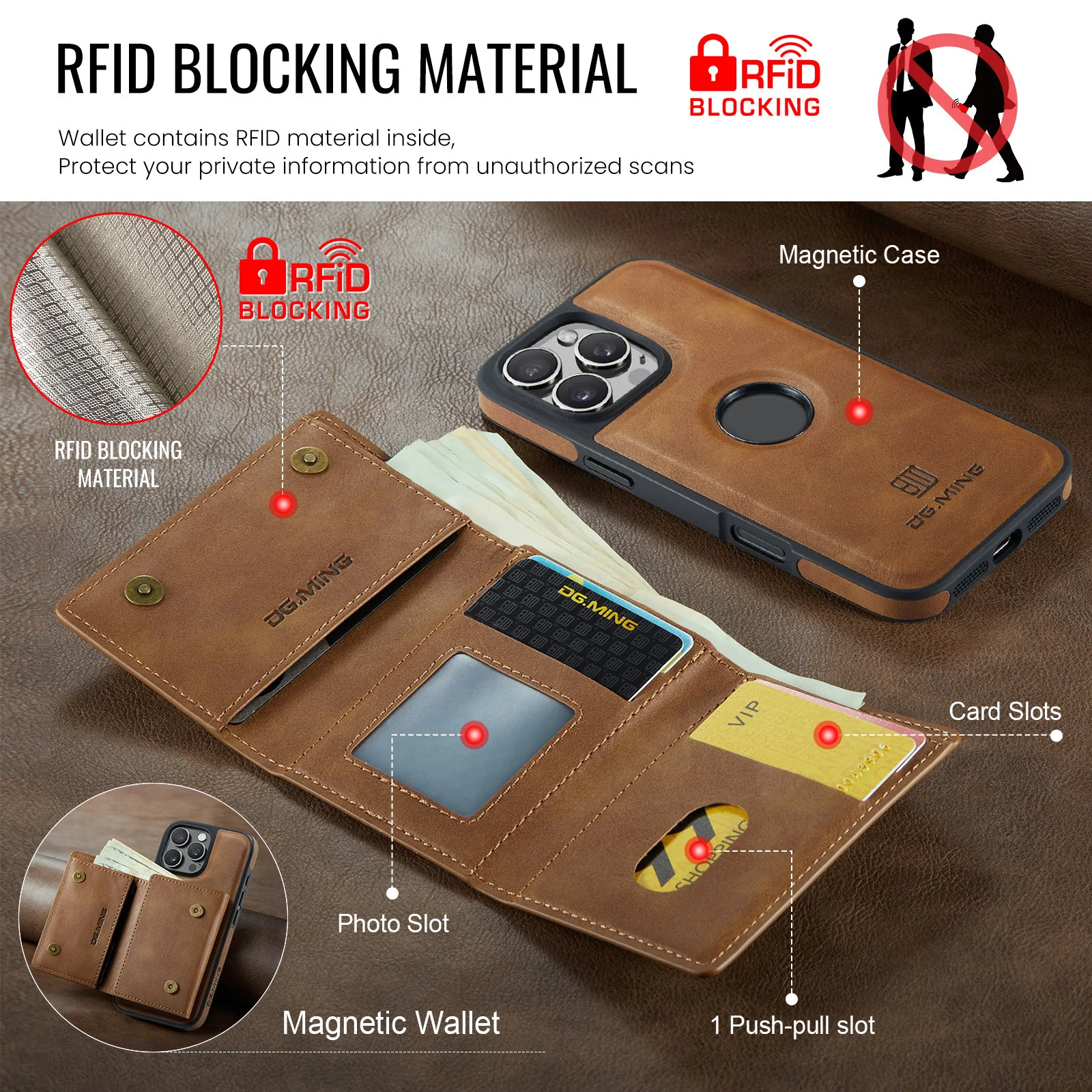 2 in 1 Detachable Magnetic Wallet Case for iPhone 17 Air 16 Pro Max 16E 15 Plus 14 13 12 11 Triple Fold Bag RFID Card Slot Cover