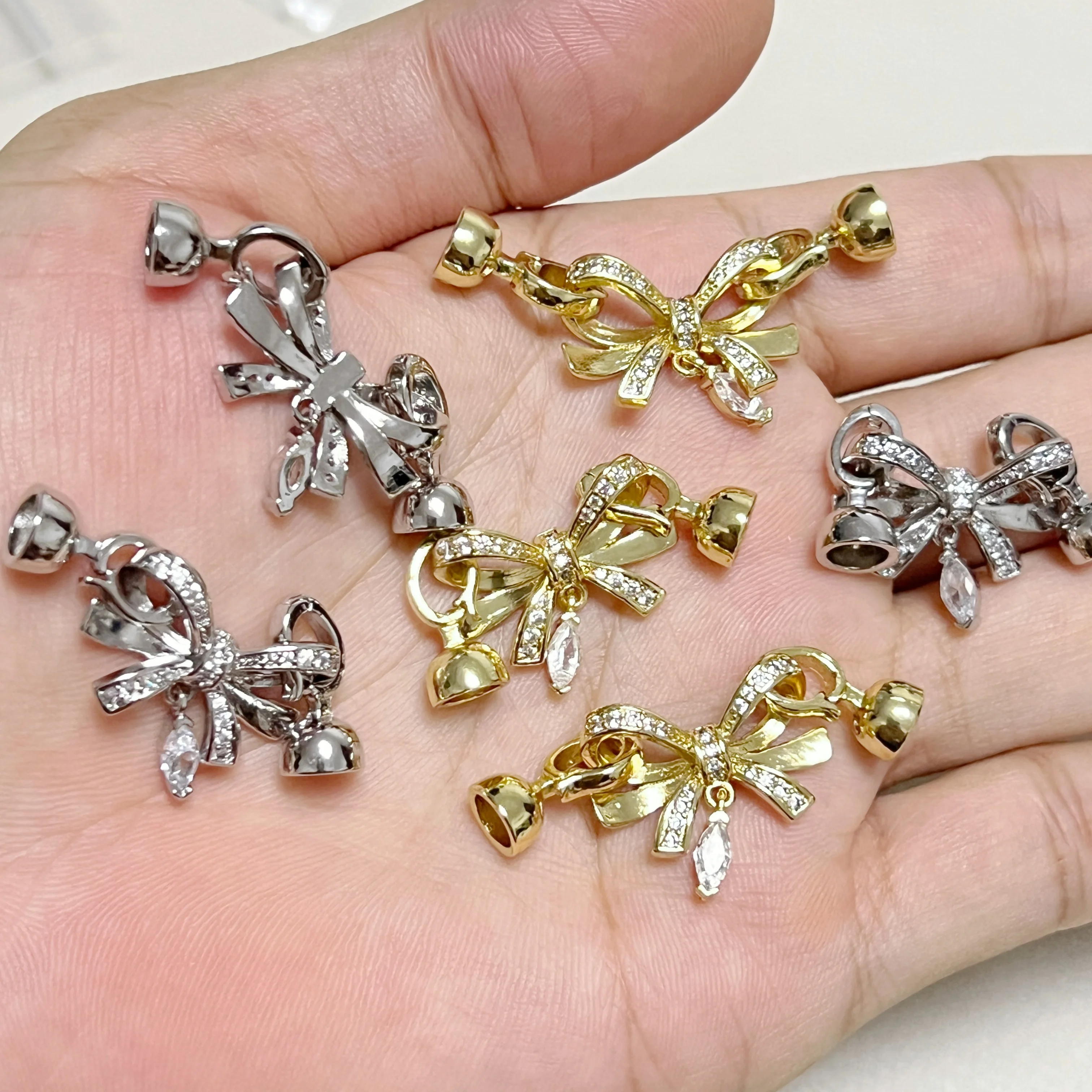 

1 Pcs DIY Jewelry Accessories With Zirconia Tail Chain Ribbon Pearl Button Brass Connector Bracelet Necklace Material Accessorie