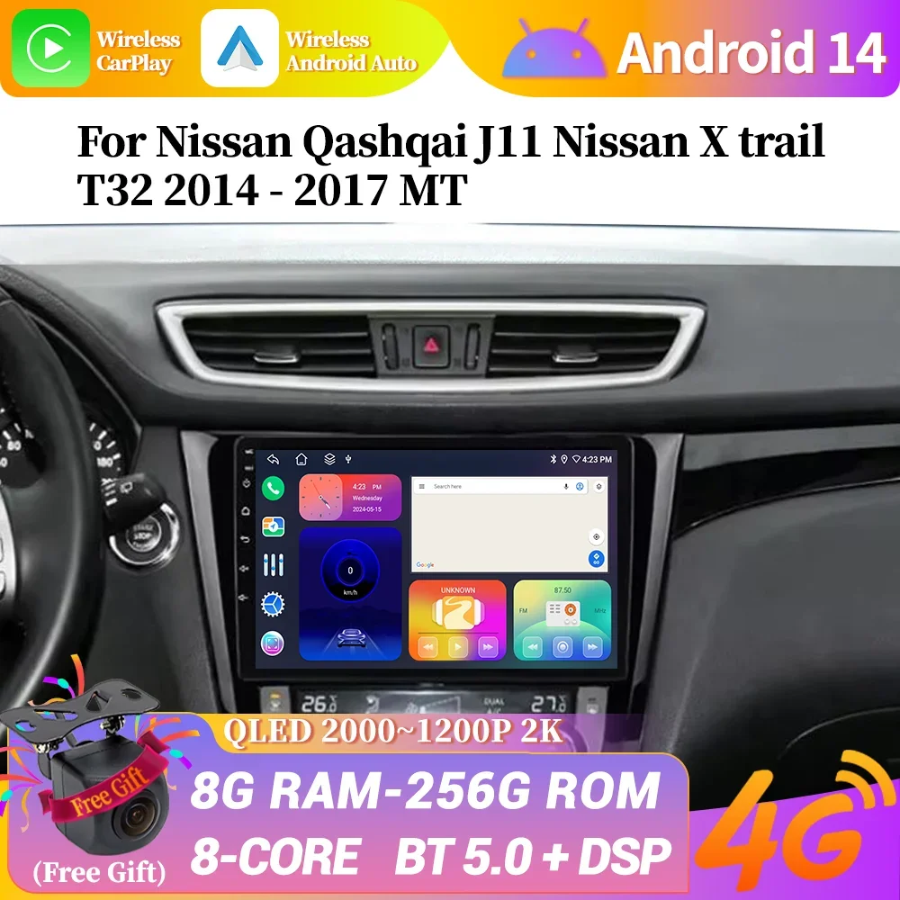 Android 14 For Nissan Qashqai J11 Nissan X trail T32 2014-2017 MT Car Radio Multimedia Navigation 4G GPS BT CarPlay Touch Screen