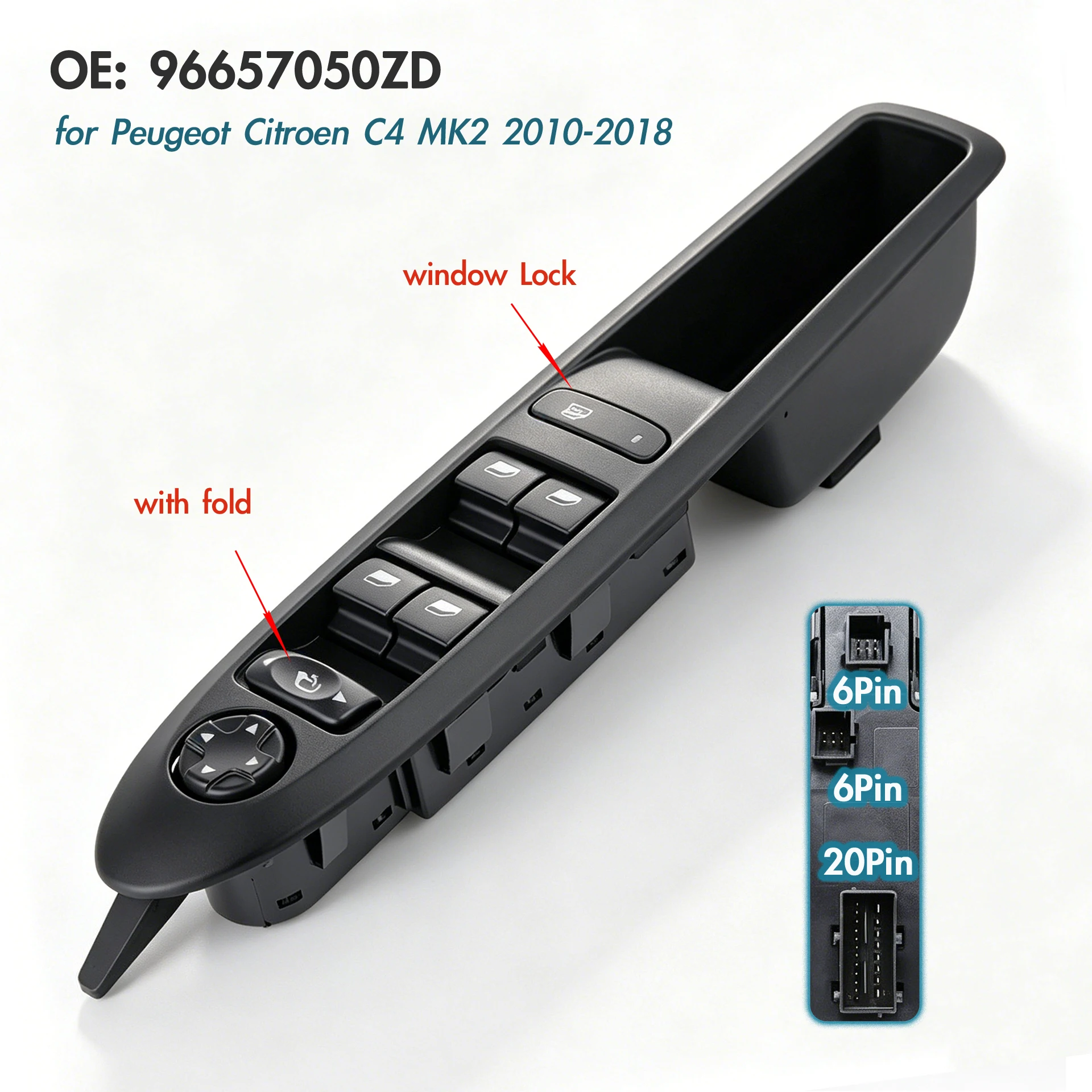 96657050ZD For Peugeot Citroen C4 MK2 2010-2018,Driver Side Electric Power Master Window Switch Lifter Control Button Regulator