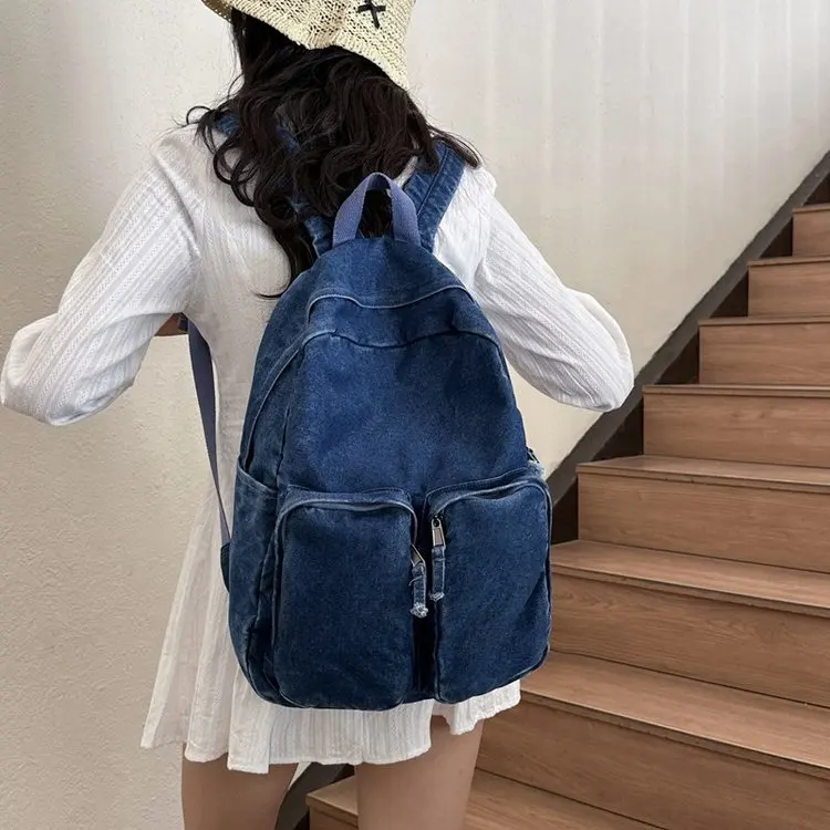 Denim Zipper Casual Fashion Backpack Solid Large Capacity 2026 High Quality Women's Bags Versatile High Quality backpacks Bolsas