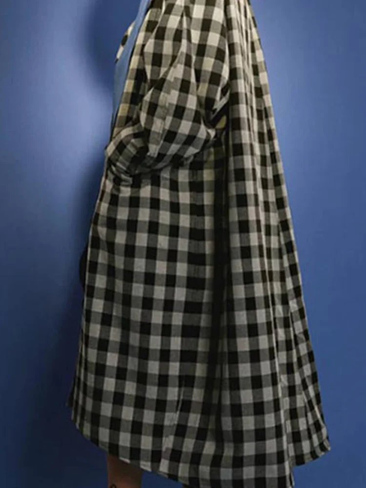 

Длинные пальто в клетку с воротником-стойкой, женские однобортные однобортные пальто в шахматную клетку, длинные плащи с воротником-стойкой, женская шикарная свободная уличная одежда