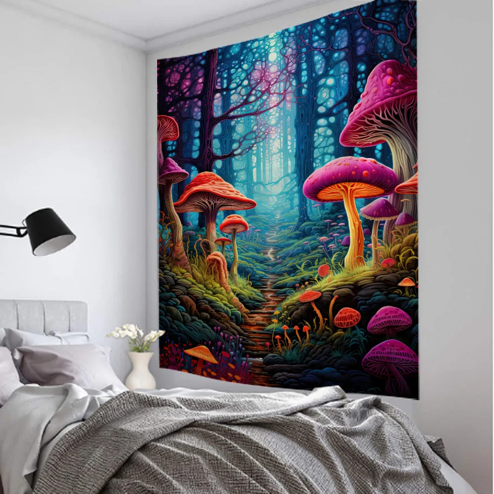 

Fairy Tale Mushroom Forest Tapestry Wall Hanging Aesthetic Decoration Blanket Bed Sheet Living Room Bedroom Background Poster