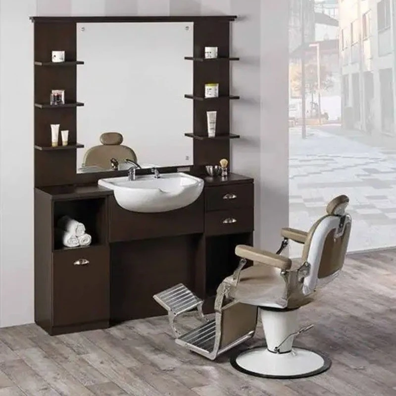 

Barbershop mirror stand, hair salon special vintage hairdresser mirror with shampoo basin, hair cutting mirror, hairdressing