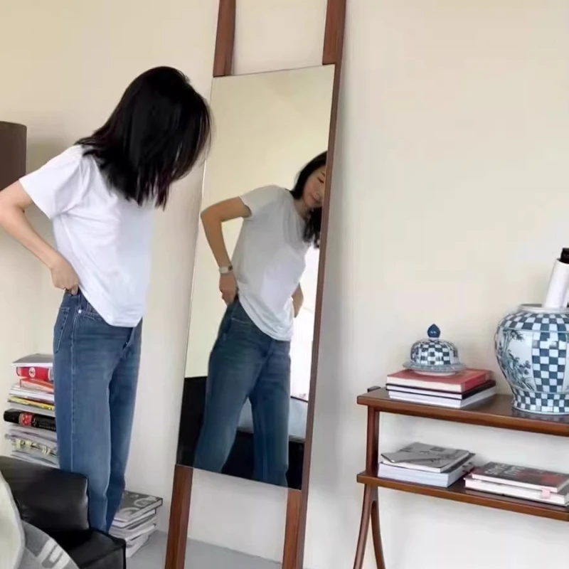 

Full-body mirror medieval white wood H full-length mirror Entrance mirror large area