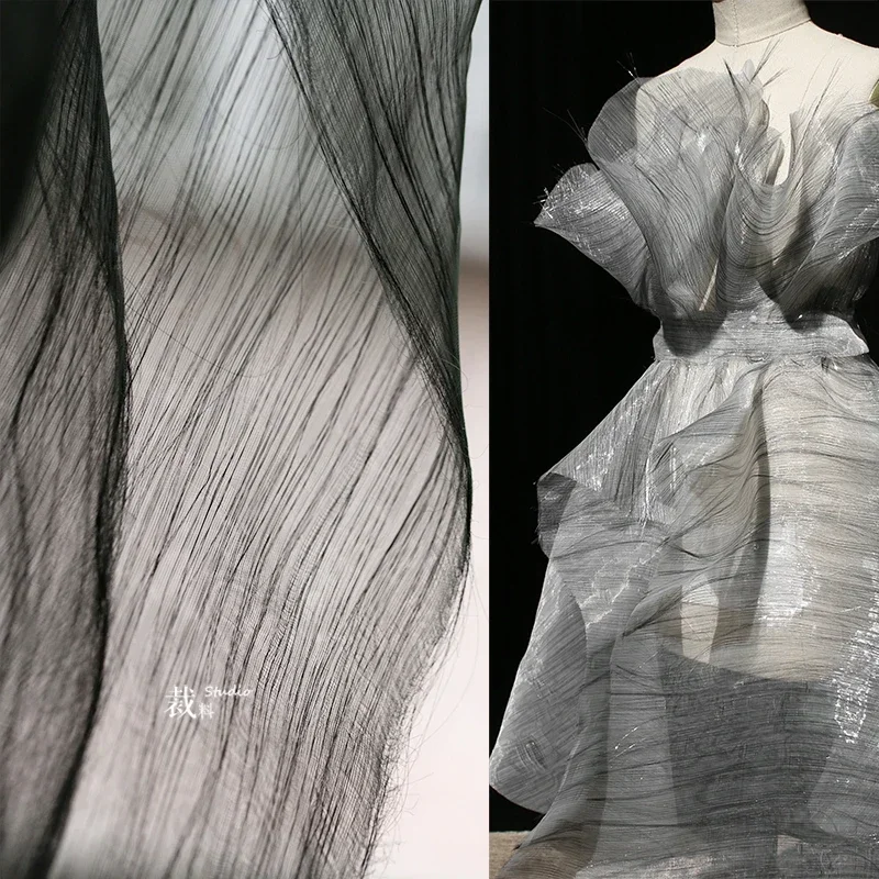 Original black and white perspective texture organza fabric skirt Hanfu gift clothing designer fabric