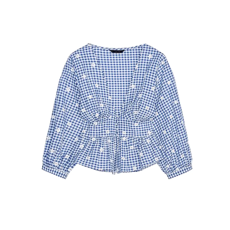 Summer New Women's Embroidered Puffy Sve V-ne irt Floral Design Beach Vaion Sle Slim Fit Long Sve Polyester Fiber