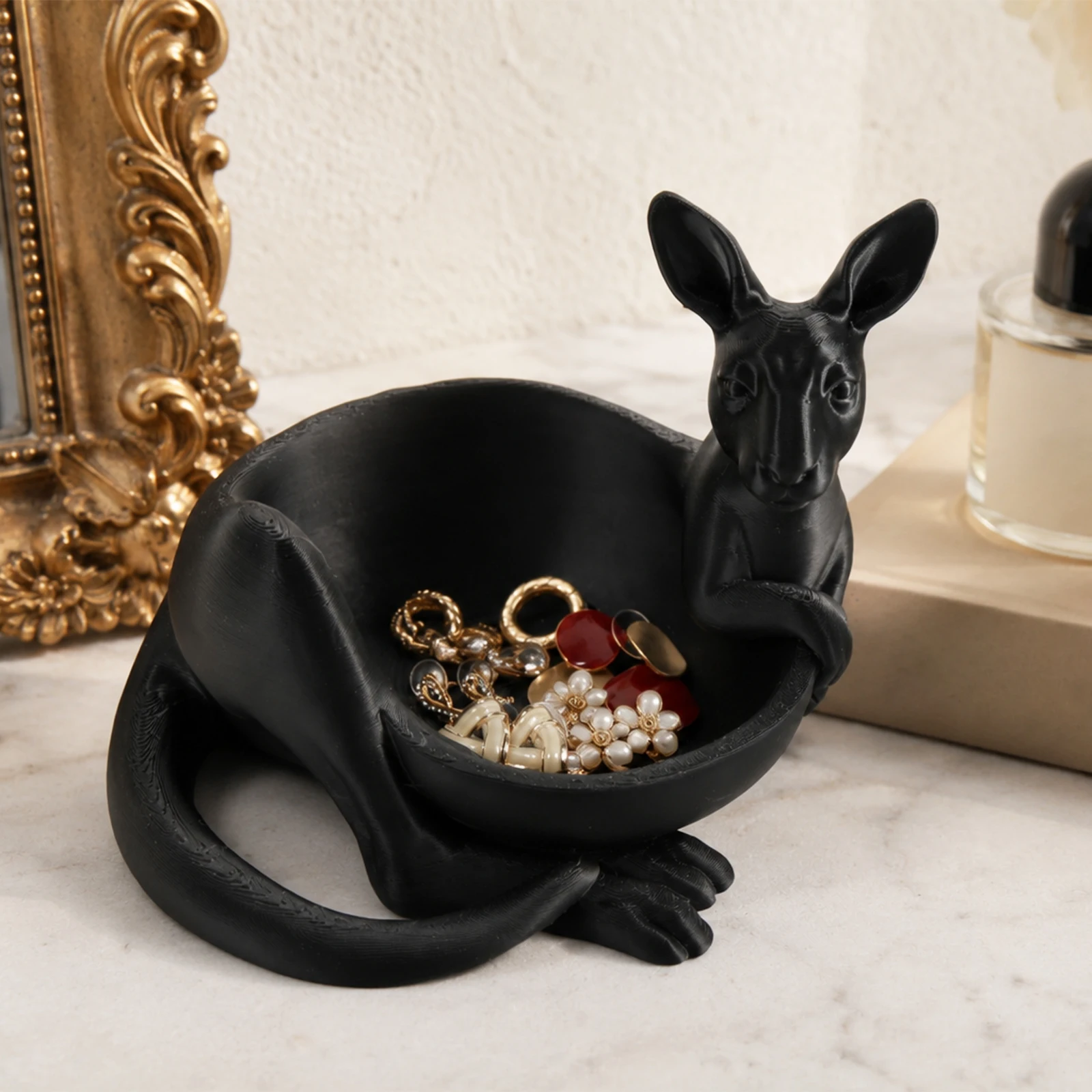 Cross-border Supply Black 3D Kangaroo Storage Tray Resin Ornament Entryway Desktop Jewelry Key Storage Holder Decor