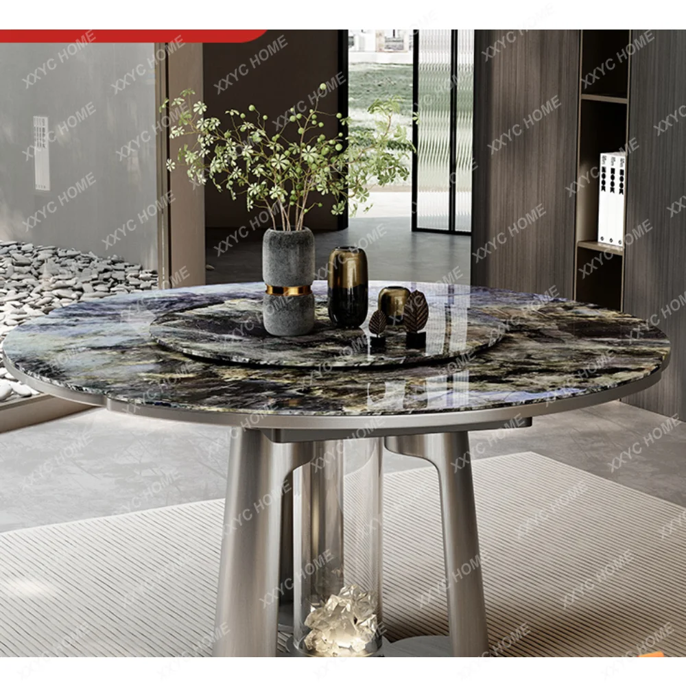 Marble Dining-Table Light Luxury High-Grade Marble Microlite round Table Retractable Folding Small Apartment Home High-End