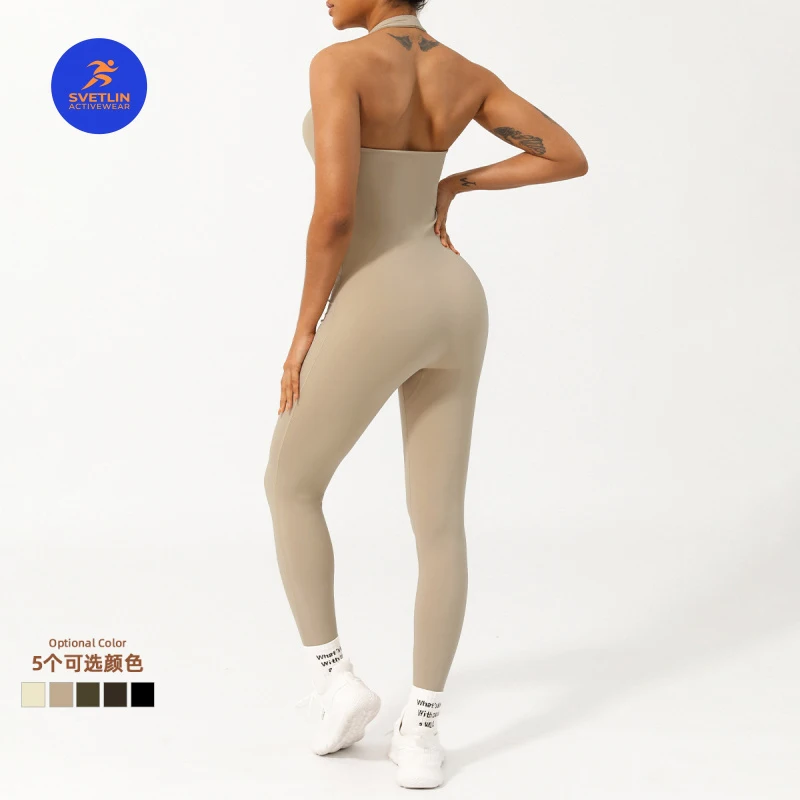 SVETLIN High Quality EU US Size Romper Halter Neck Low-Collar Seamless Body-Shaping Yoga Jumpsuit with Built-in Chest Pads