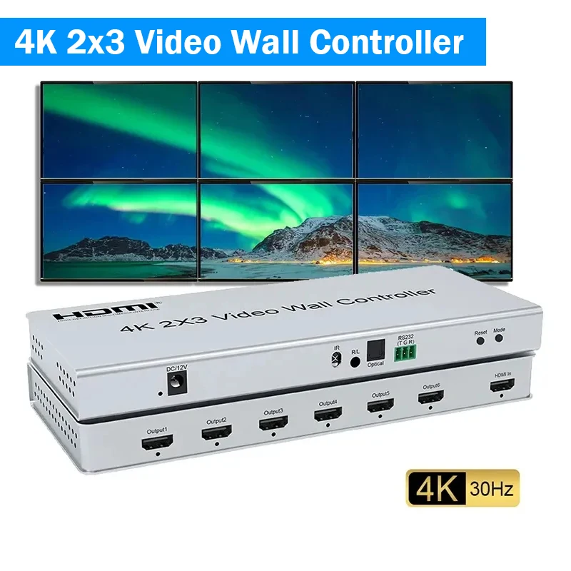4K 2x3 HDMI Video Wall Controller 2x3 2x2 2x1 1x2 3x2 TV Wall 6 Screen Video Wall Stitching Processor with Audio TV Splicer Box