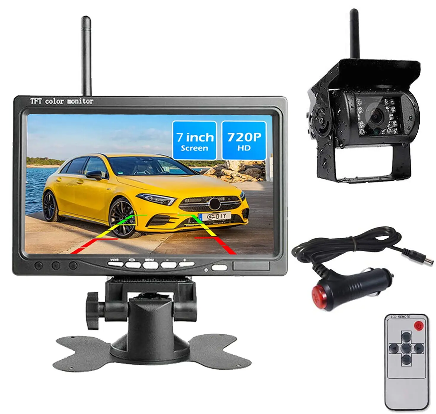 

Vehicle Wireless Reverse Camera 7 inch LCD Monitor For Trucks Bus RV Trailer Excavator Car Monitor 12V-24V Rear View Came